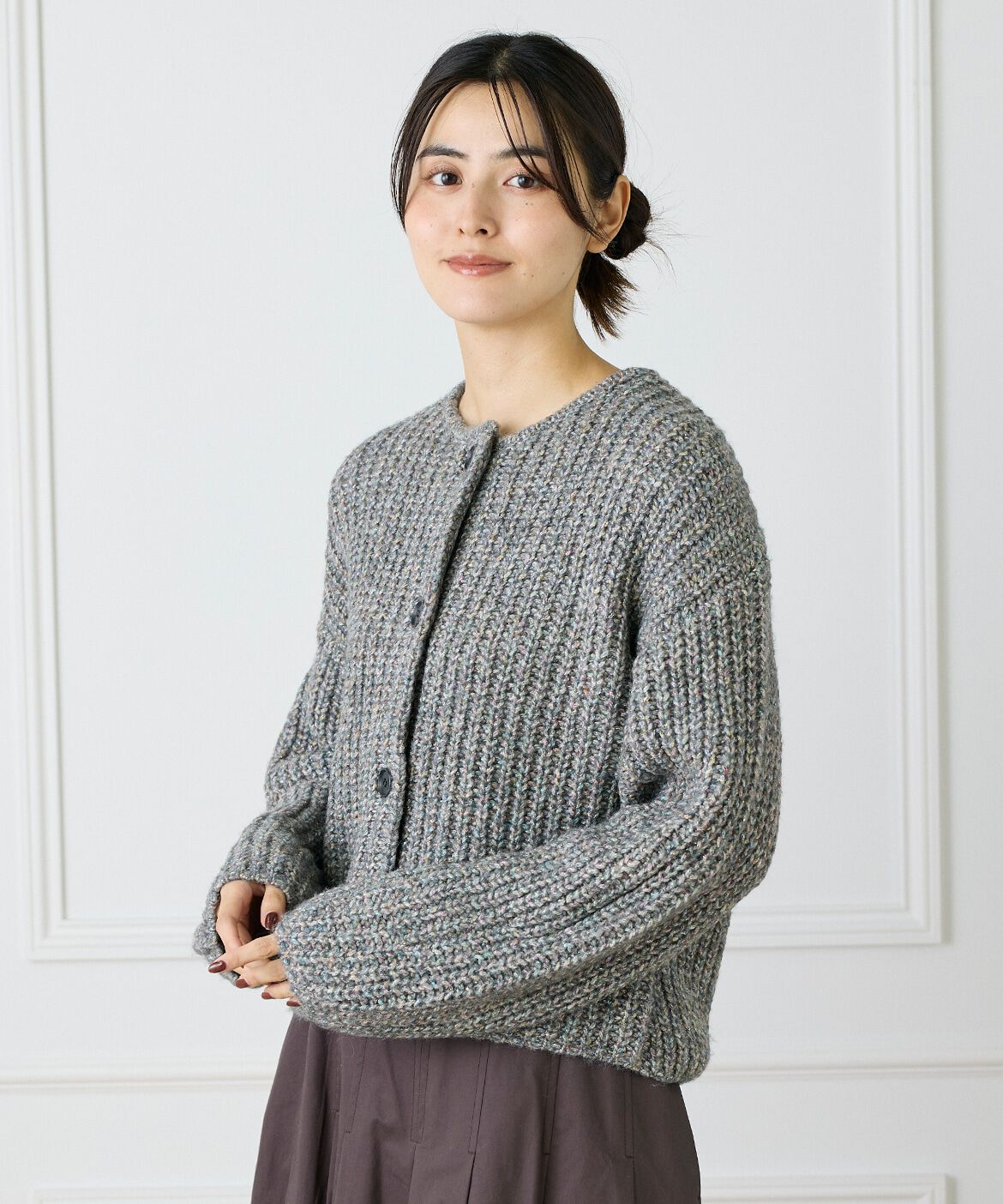 INED「片畦クルーネックカーディガン」|カーディガン|