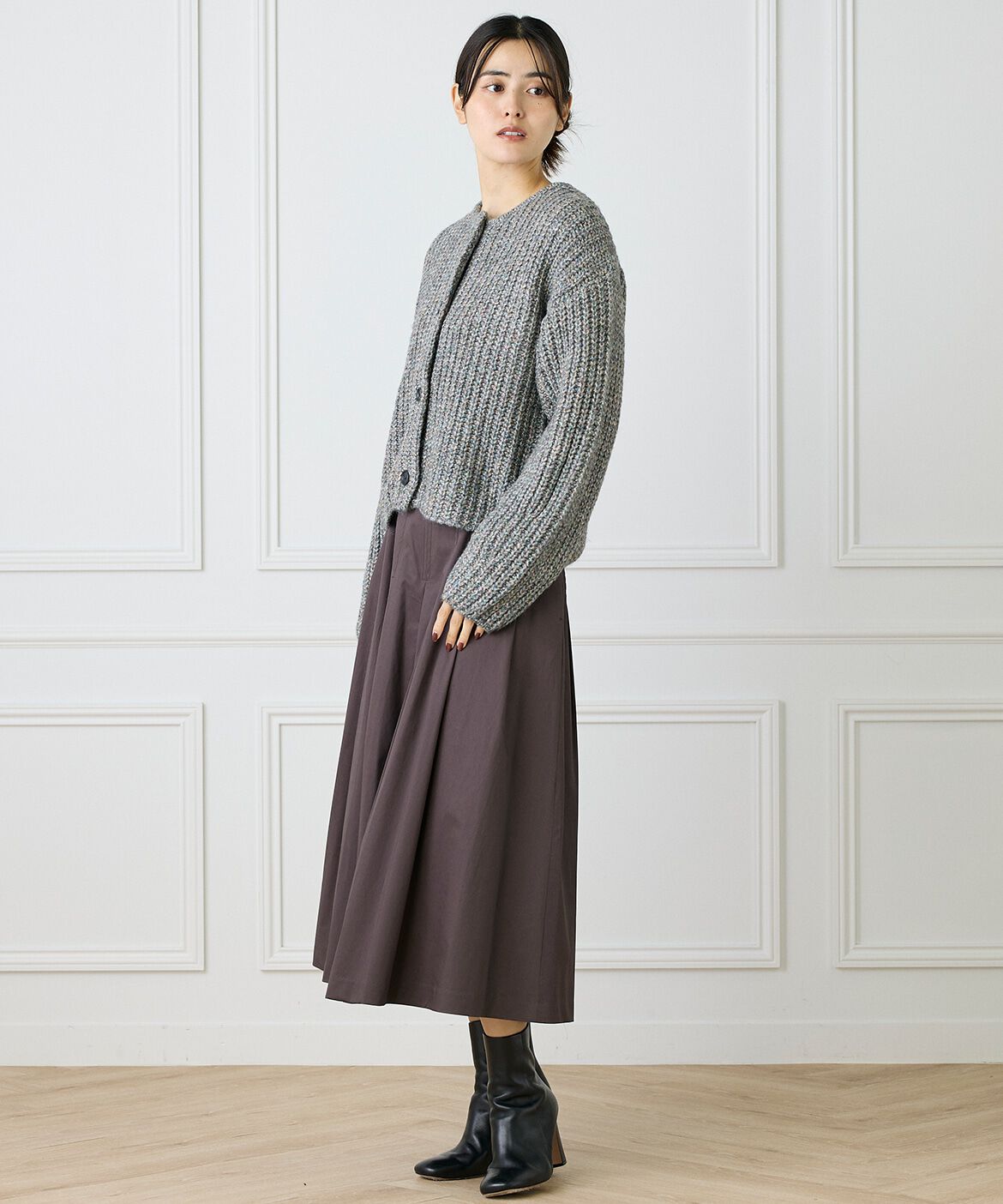 INED「《大きいサイズ》片畦クルーネックカーディガン」|カーディガン|