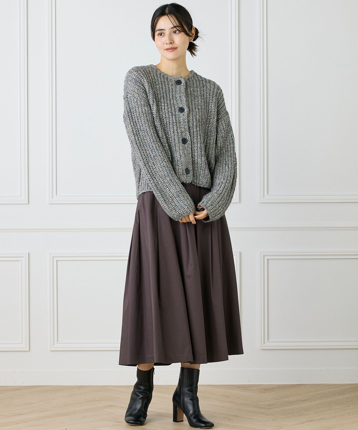 INED「《大きいサイズ》片畦クルーネックカーディガン」|カーディガン|