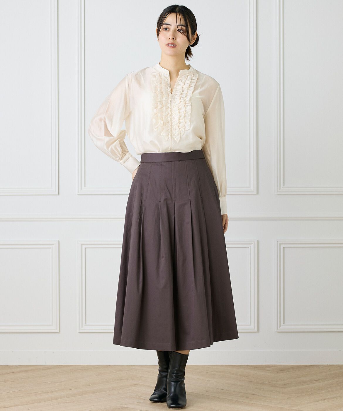 INED「《大きいサイズ》ラッフルブラウス」|シャツ・ブラウス|