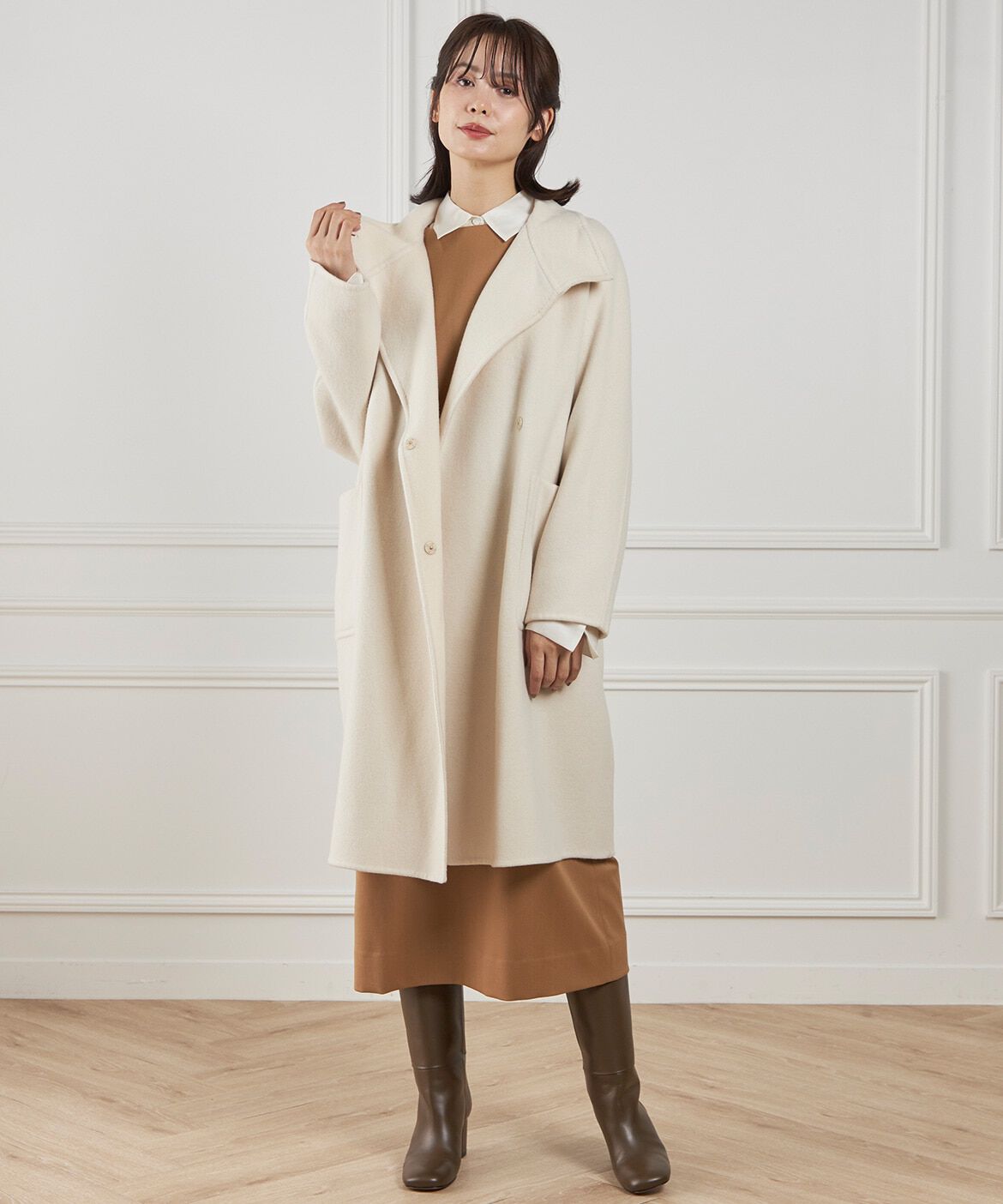 INED「《大きいサイズ》ボートネックワンピース」|ワンピース|