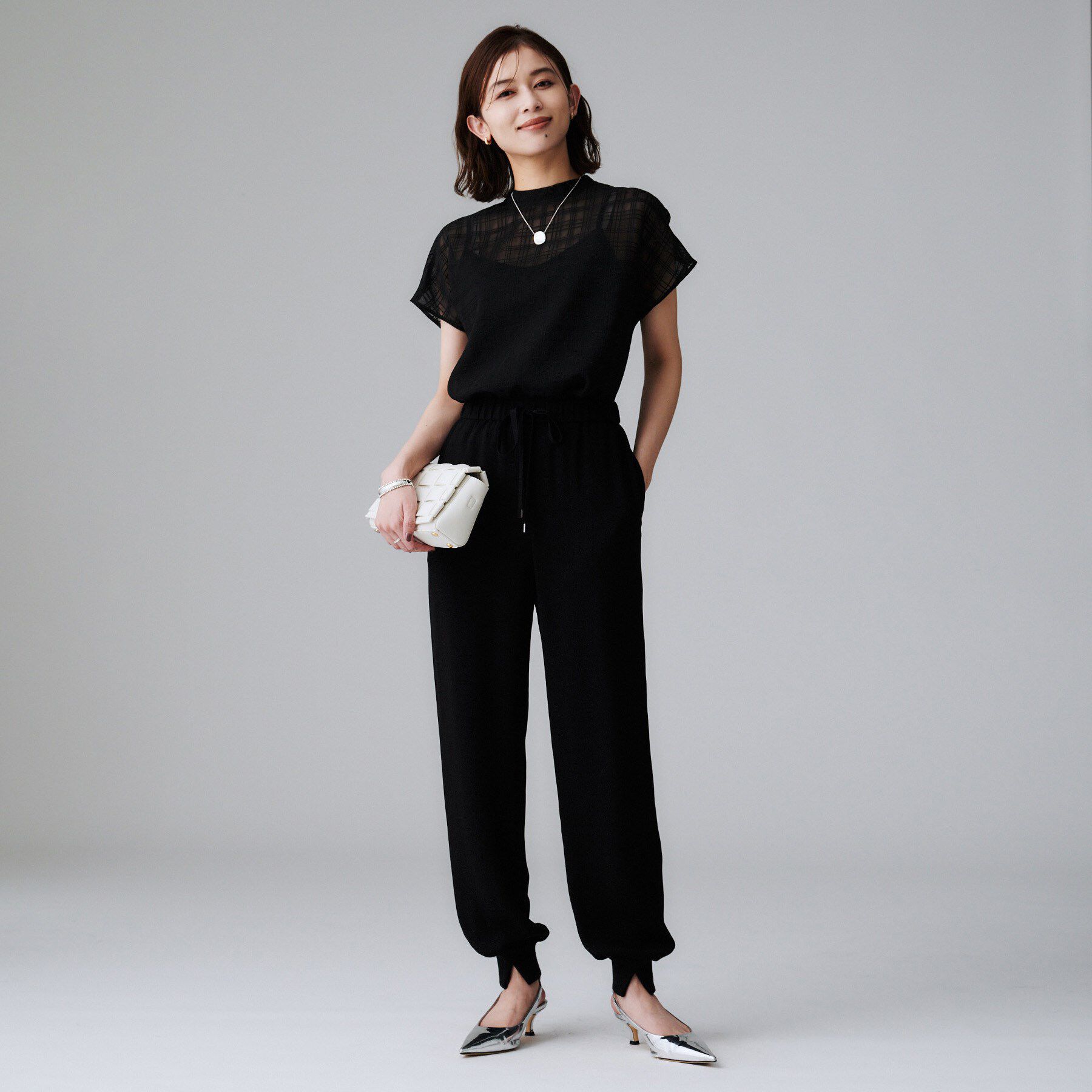 UNTITLED「【シアー】チェックスタンドネックブラウス」|シャツ・ブラウス|