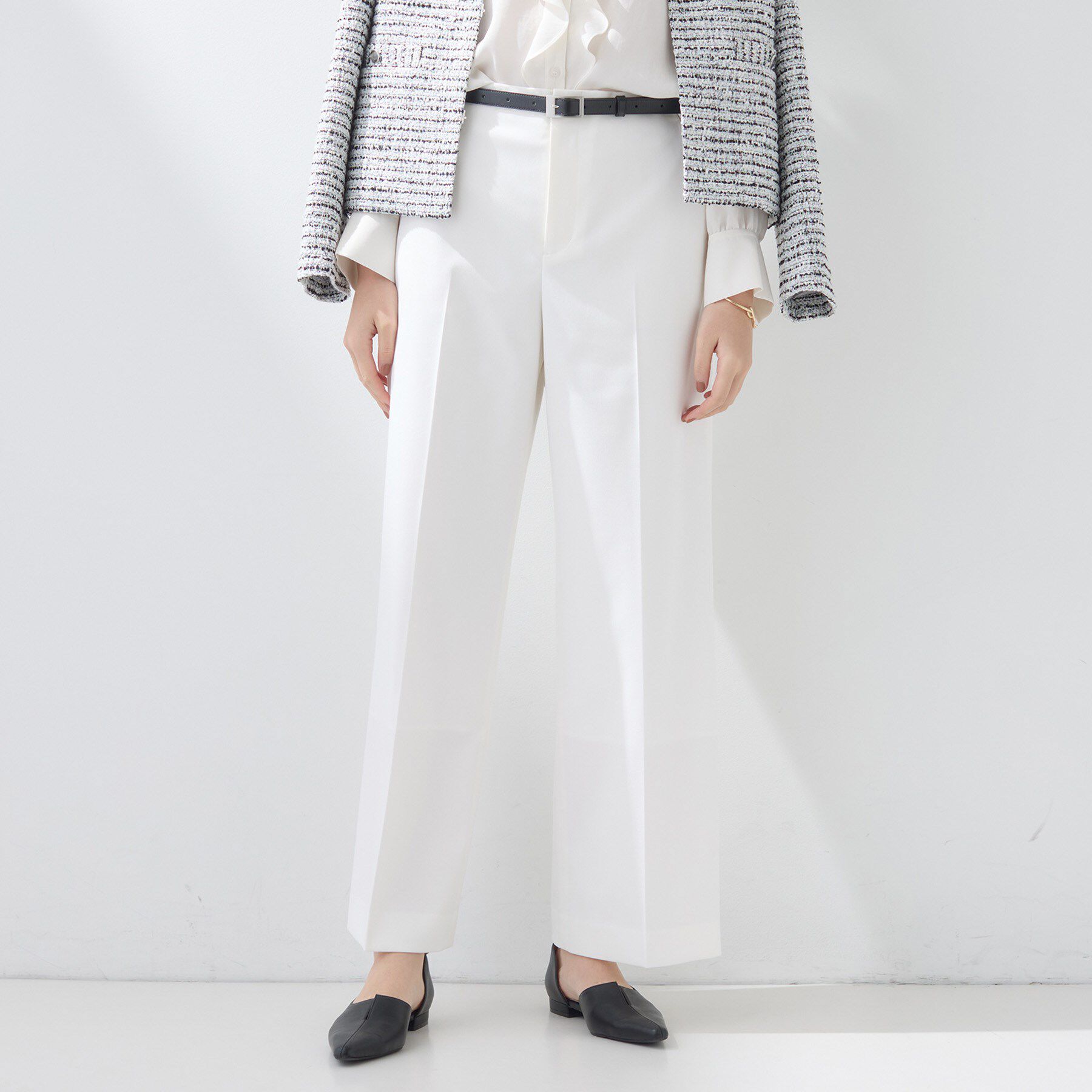 INDIVI「【新作褒められパンツ】快温ワイドパンツ」|その他|ホワイト(001)