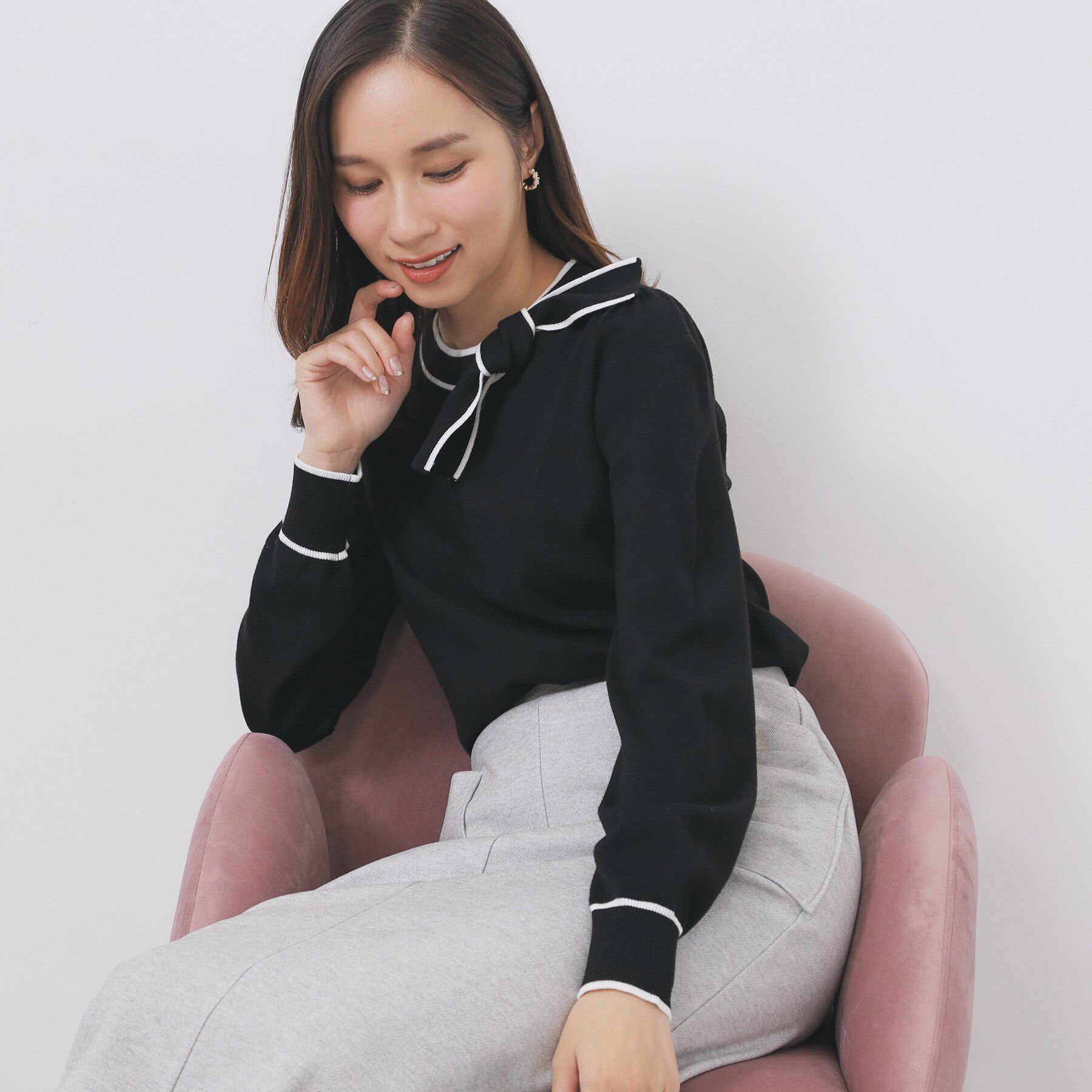 index「サイドリボンバイカラーニット【洗濯機OK】」|ニット・セーター|