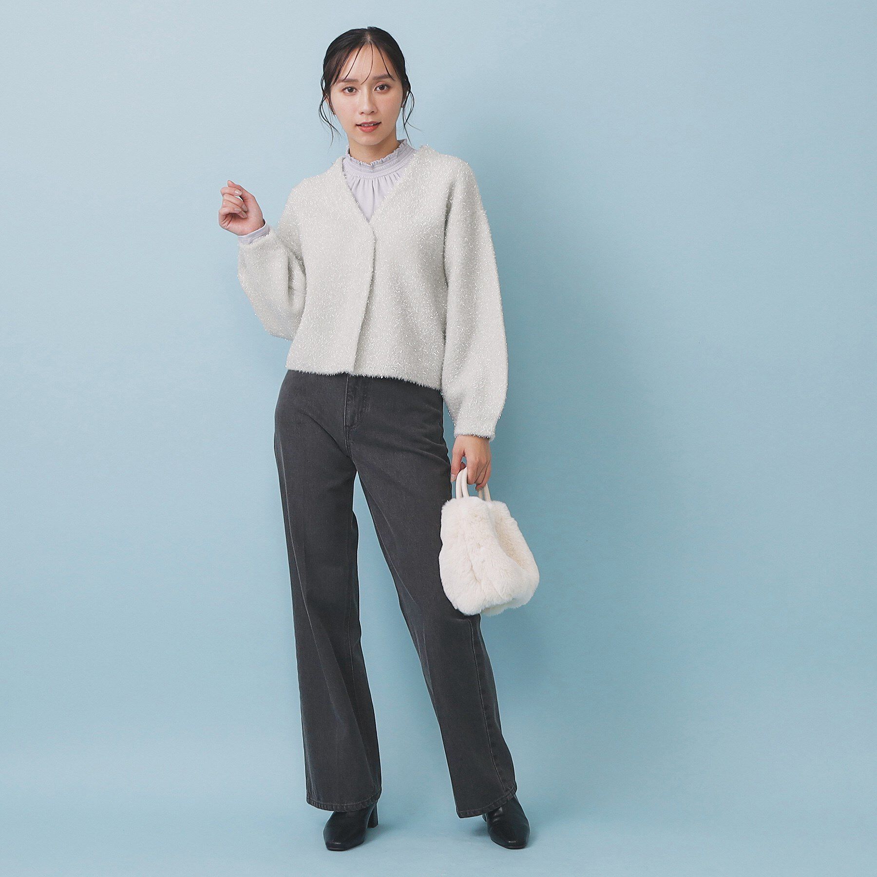 index「リボンブローチフィルムラメフェザーカーディガン【洗濯機OK】」|カーディガン|