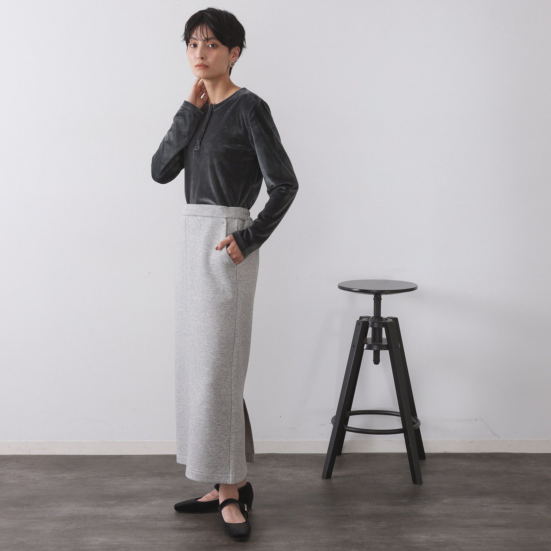 OPAQUE.CLIP「ベロアタッチリブトップス【洗濯機OK】」|Tシャツ・カットソー|