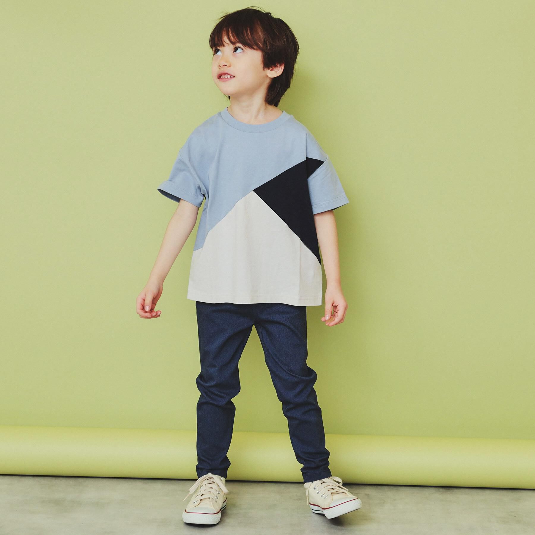 THE SHOP TK「【110－160】斜め切替配色Tシャツ/洗濯機OK」|Tシャツ・カットソー|