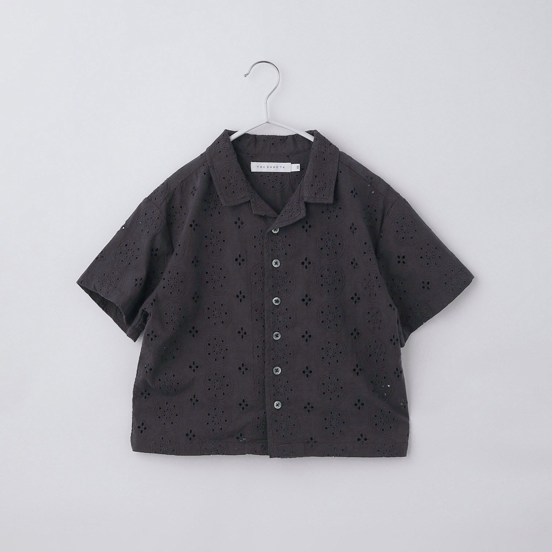 THE SHOP TK「【120-150】刺繍オープンカラーシャツSS」|シャツ・ブラウス|チャコールグレー(0