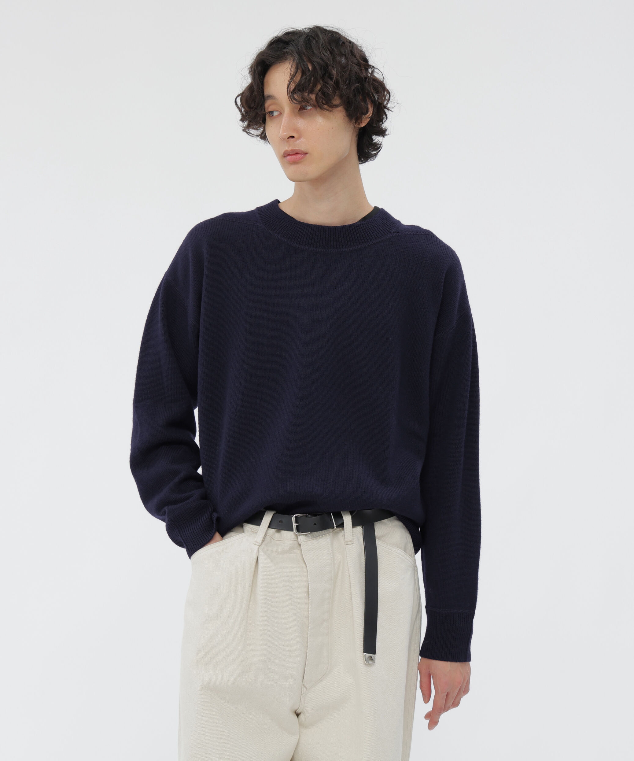 MHL.「WASHABLE PLAIN WOOL KNITWEAR」|ニット・セーター|NAVY