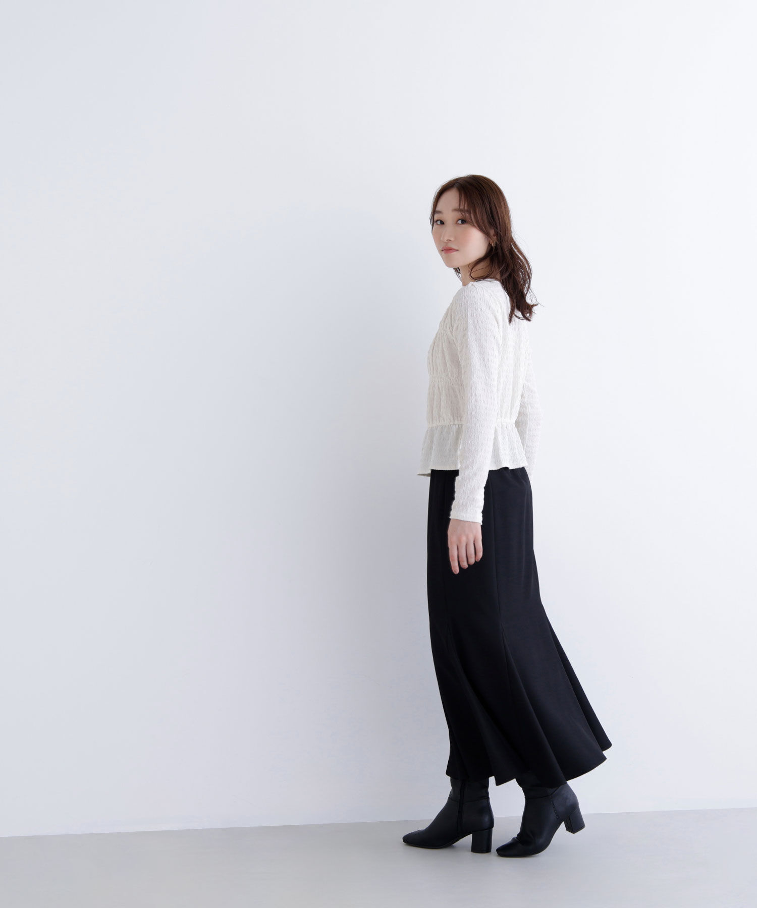  「シャーリングペプラムカットソー長袖」|Tシャツ・カットソー|