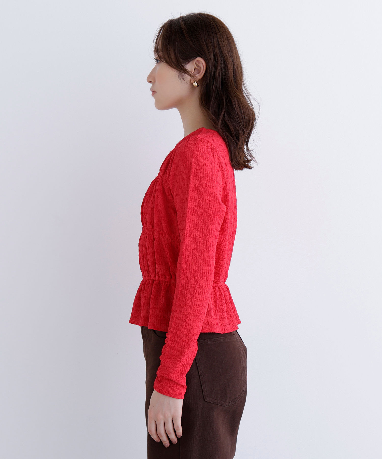  「シャーリングペプラムカットソー長袖」|Tシャツ・カットソー|