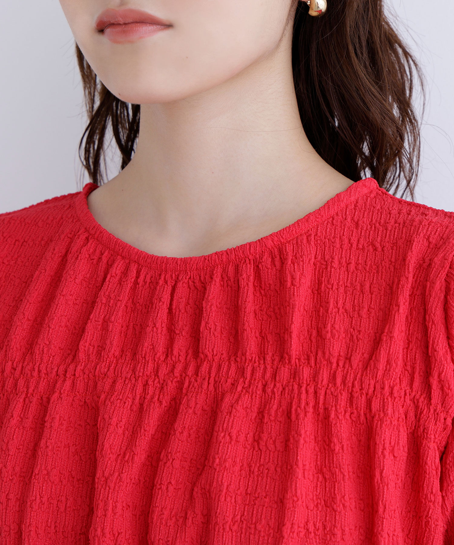  「シャーリングペプラムカットソー長袖」|Tシャツ・カットソー|