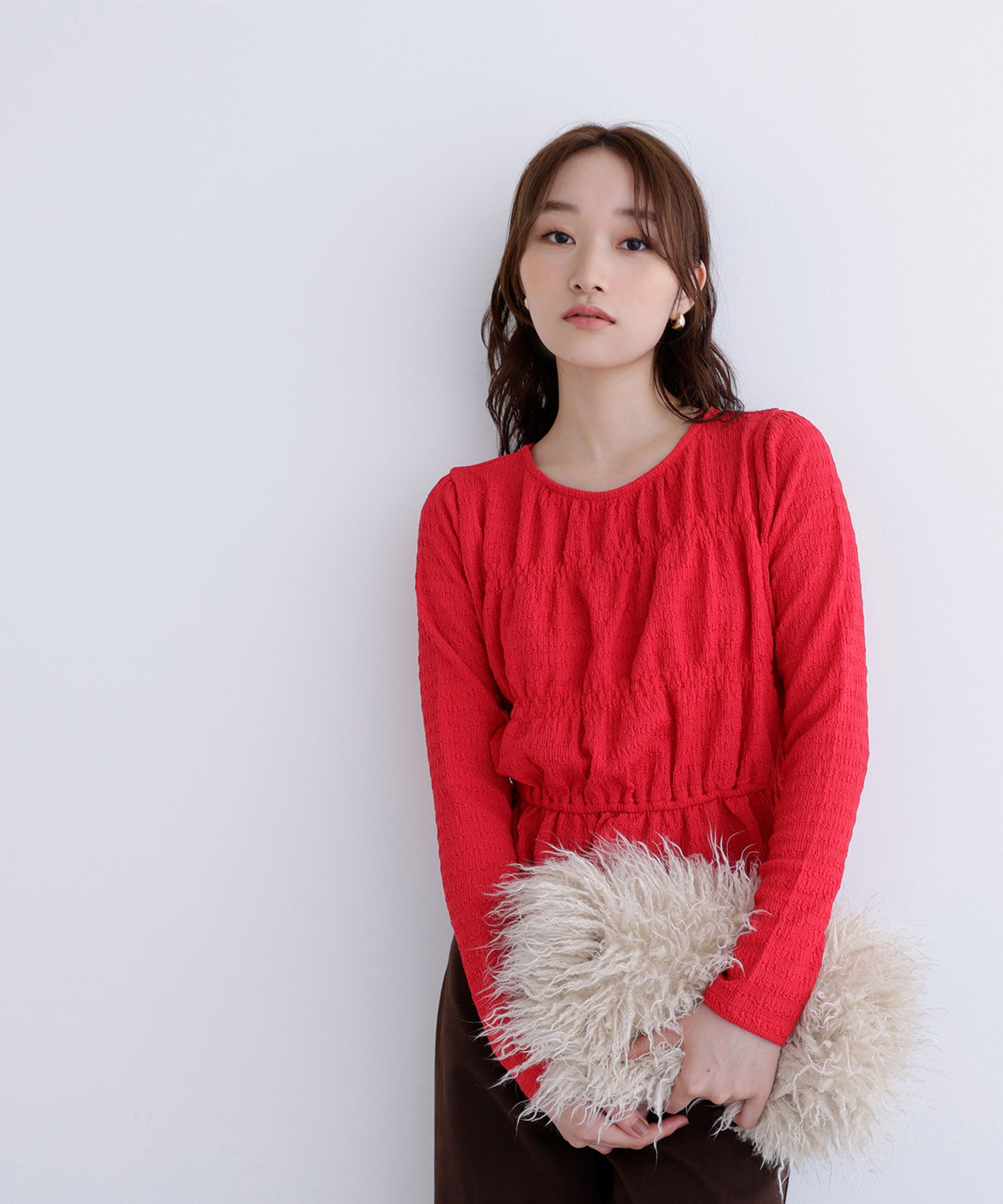  「シャーリングペプラムカットソー長袖」|Tシャツ・カットソー|