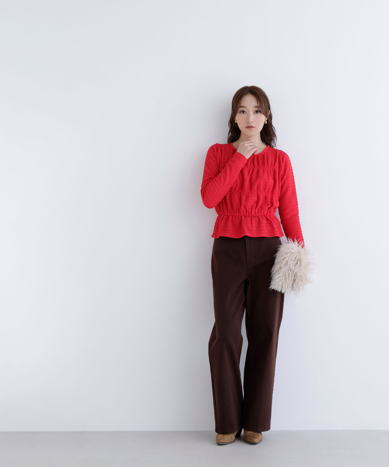  「シャーリングペプラムカットソー長袖」|Tシャツ・カットソー|