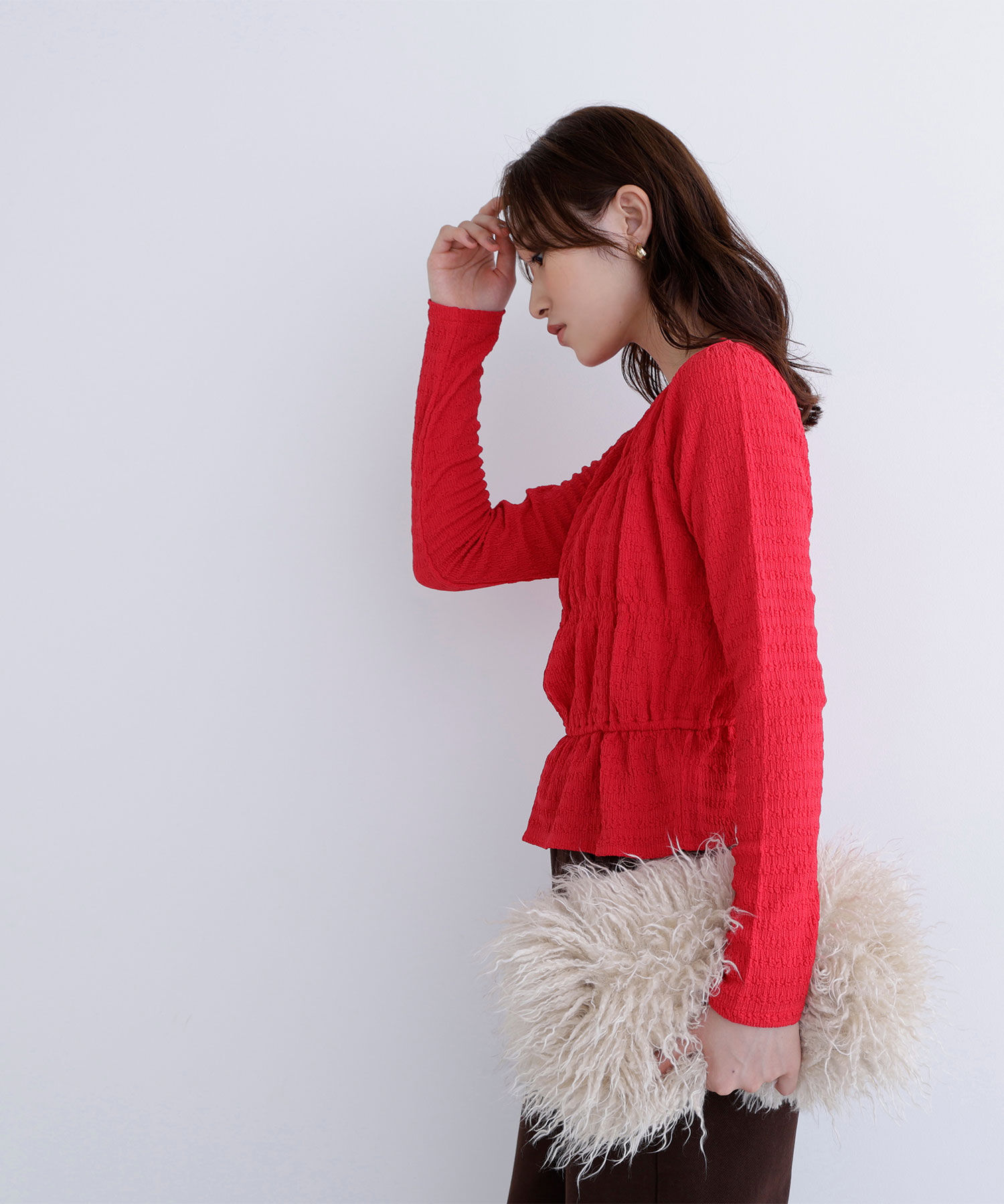  「シャーリングペプラムカットソー長袖」|Tシャツ・カットソー|