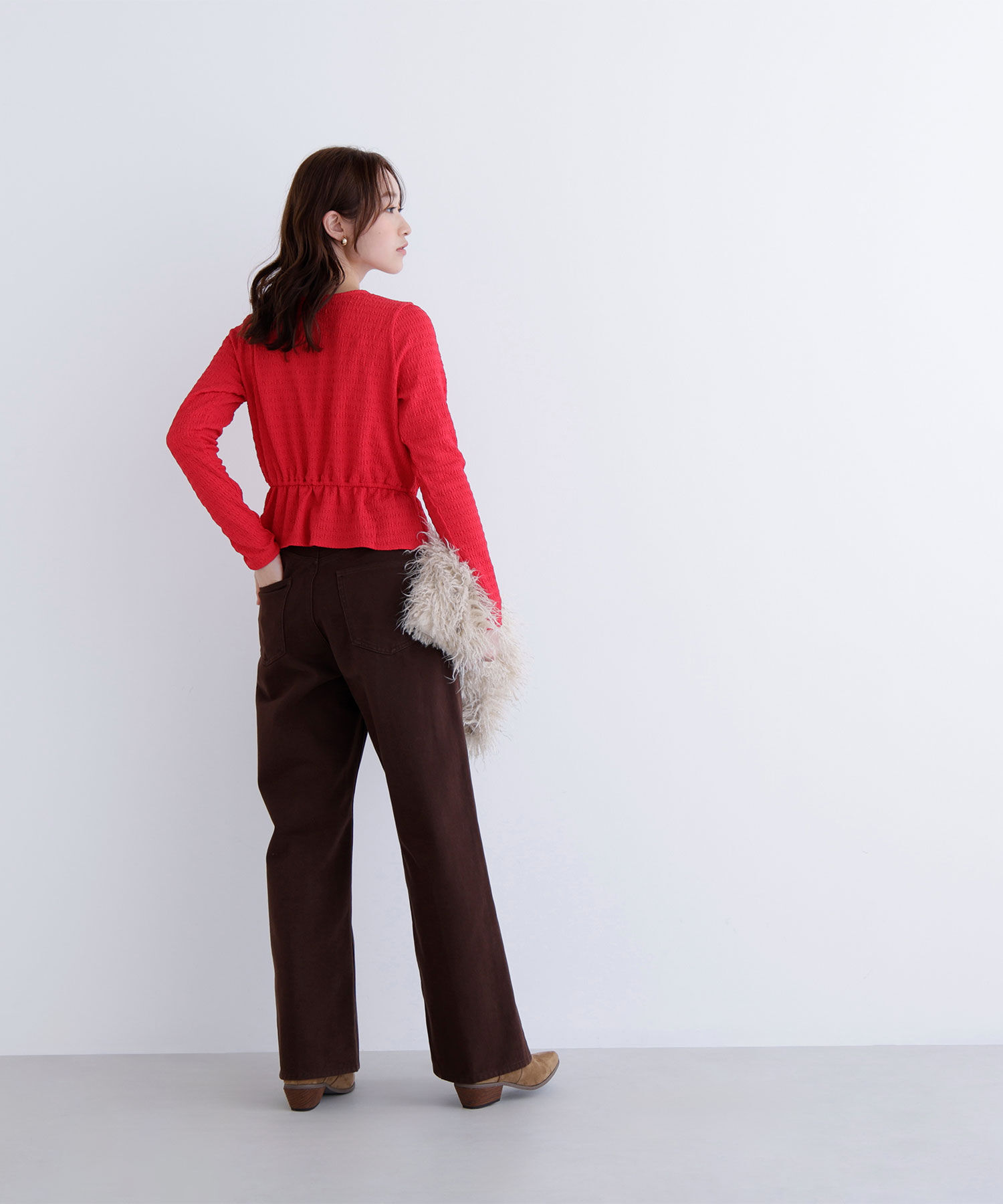  「シャーリングペプラムカットソー長袖」|Tシャツ・カットソー|