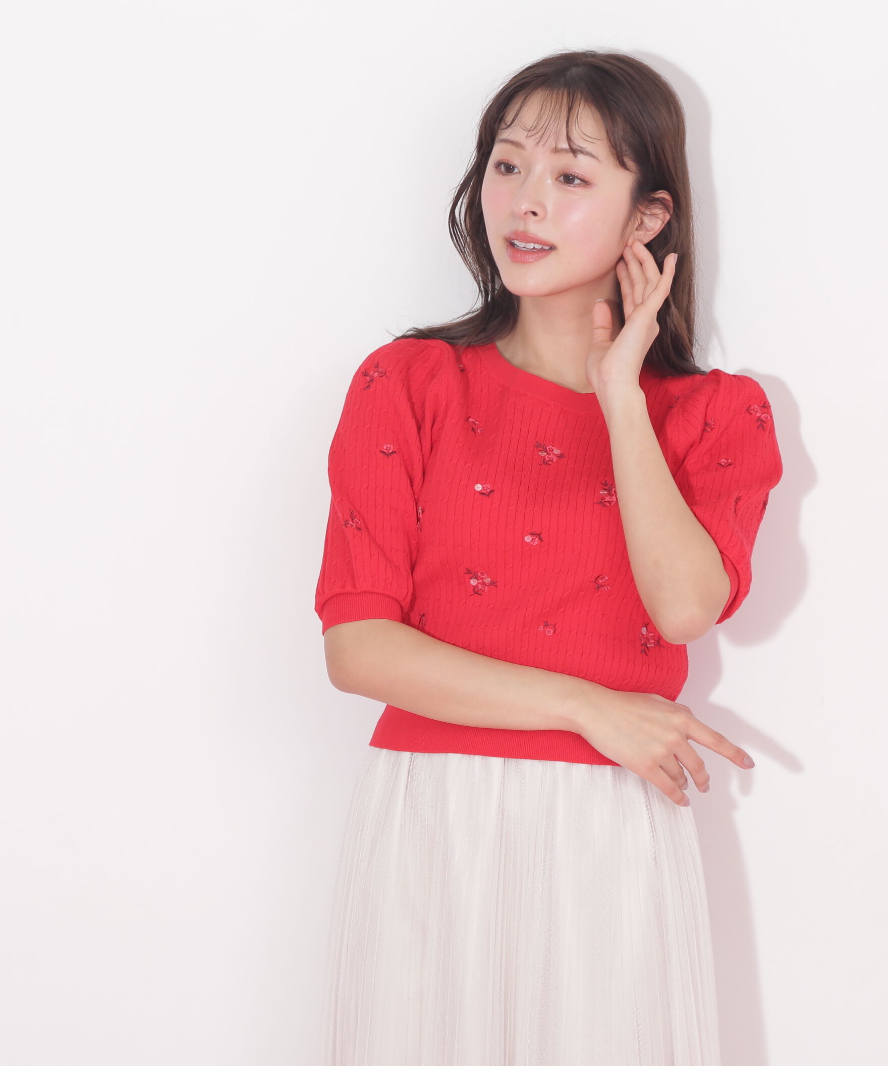  「フラワーエンブロイダリーコンパクトニット」|ニット・セーター|