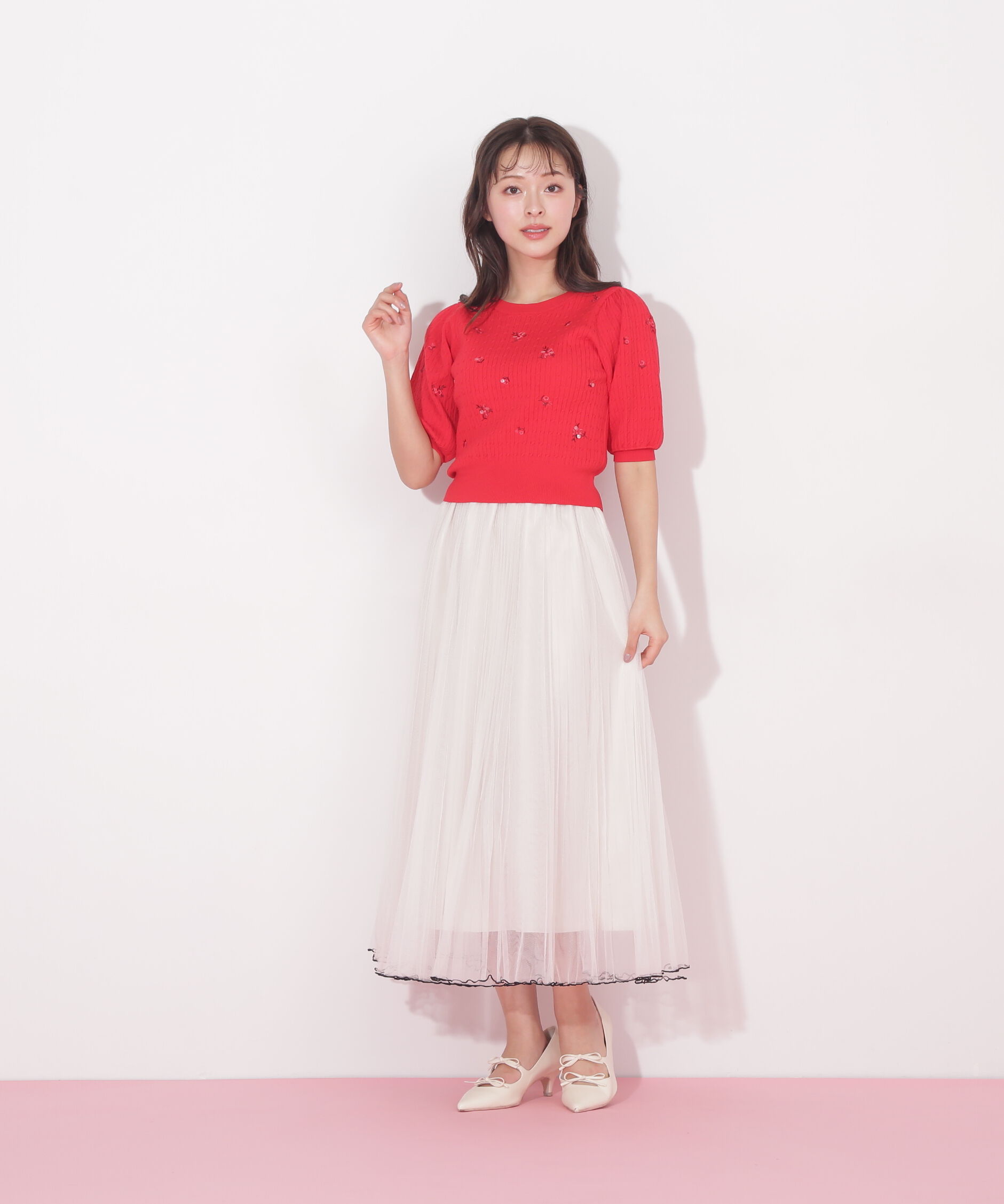  「フラワーエンブロイダリーコンパクトニット」|ニット・セーター|