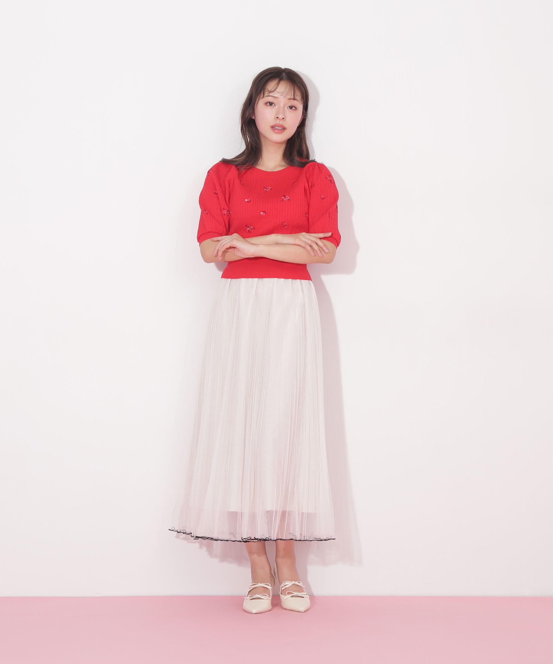  「フラワーエンブロイダリーコンパクトニット」|ニット・セーター|