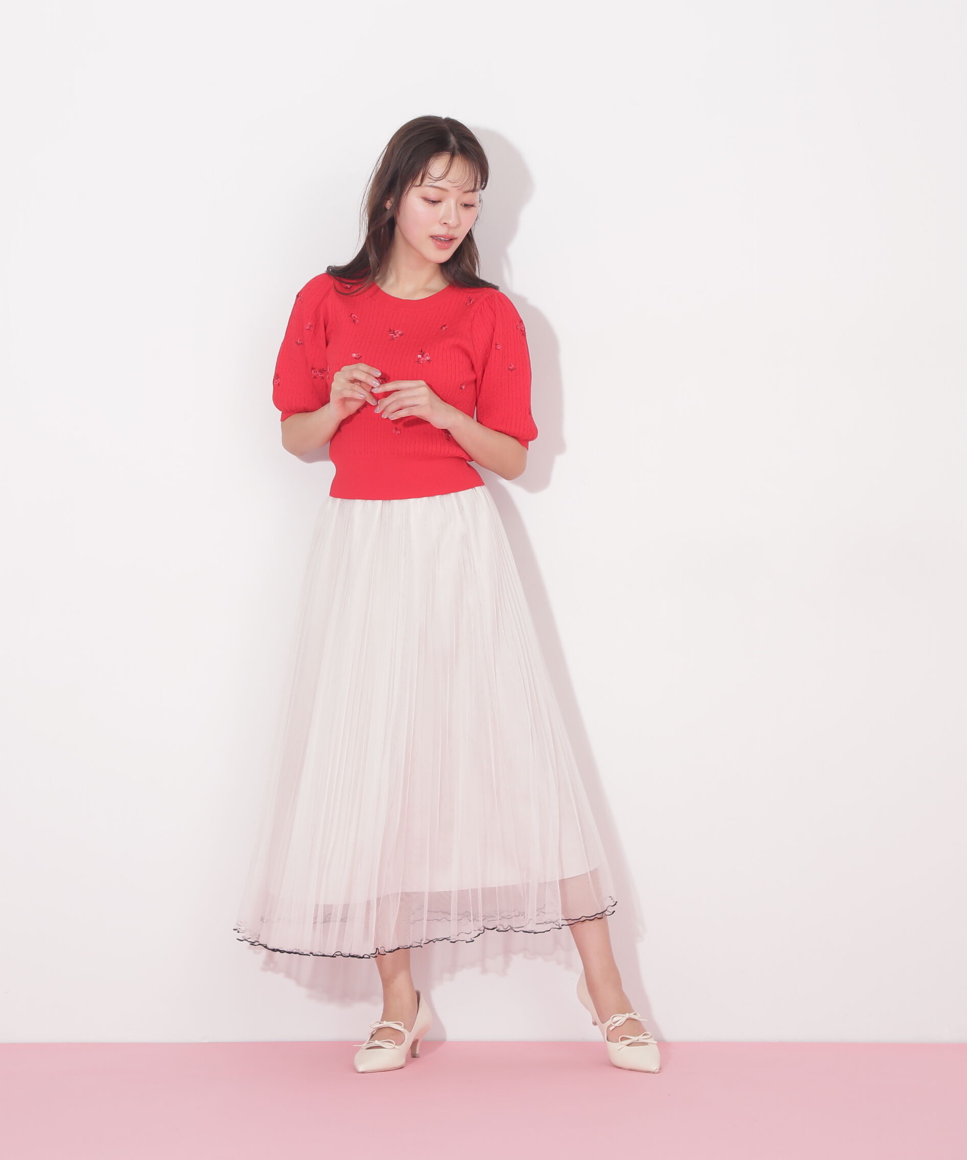  「フラワーエンブロイダリーコンパクトニット」|ニット・セーター|