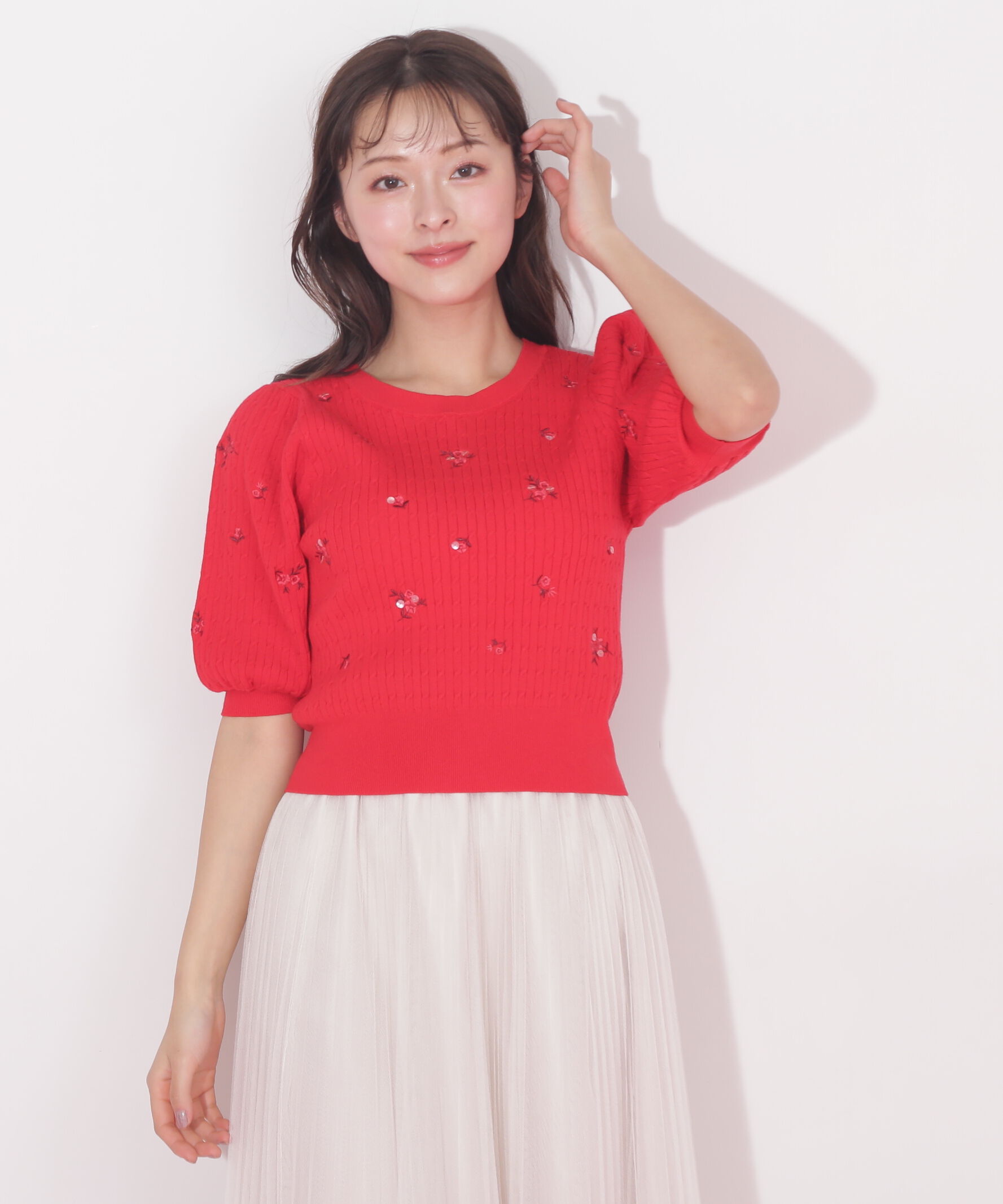  「フラワーエンブロイダリーコンパクトニット」|ニット・セーター|