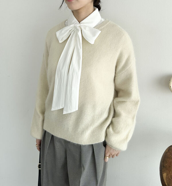 Doux archives「【ラクーンＭＩＸ】ファーニットボートネックプルオーバー」|ニット・セーター|IVORY