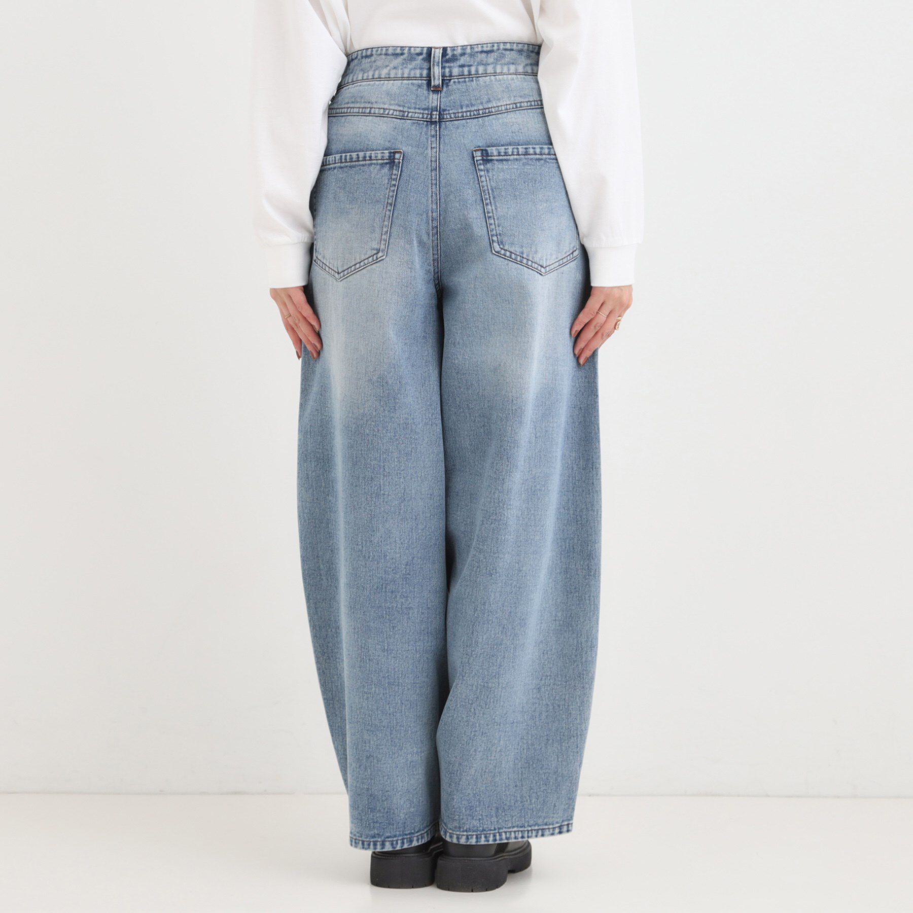 SHOO･LA･RUE「【S-LL】立体カーブデニムパンツ」|デニム|