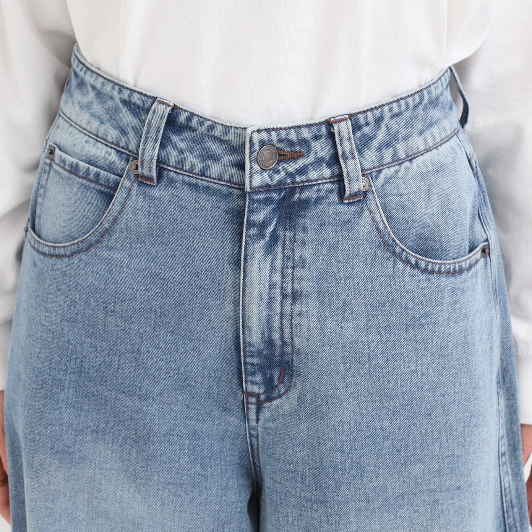 SHOO･LA･RUE「【S-LL】立体カーブデニムパンツ」|デニム|