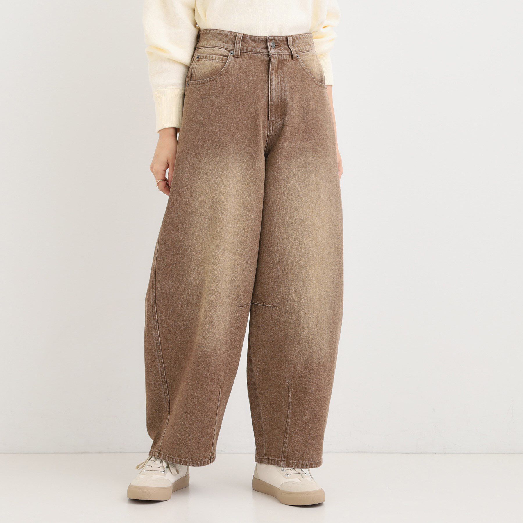 SHOO･LA･RUE「【S-LL】立体カーブデニムパンツ」|デニム|