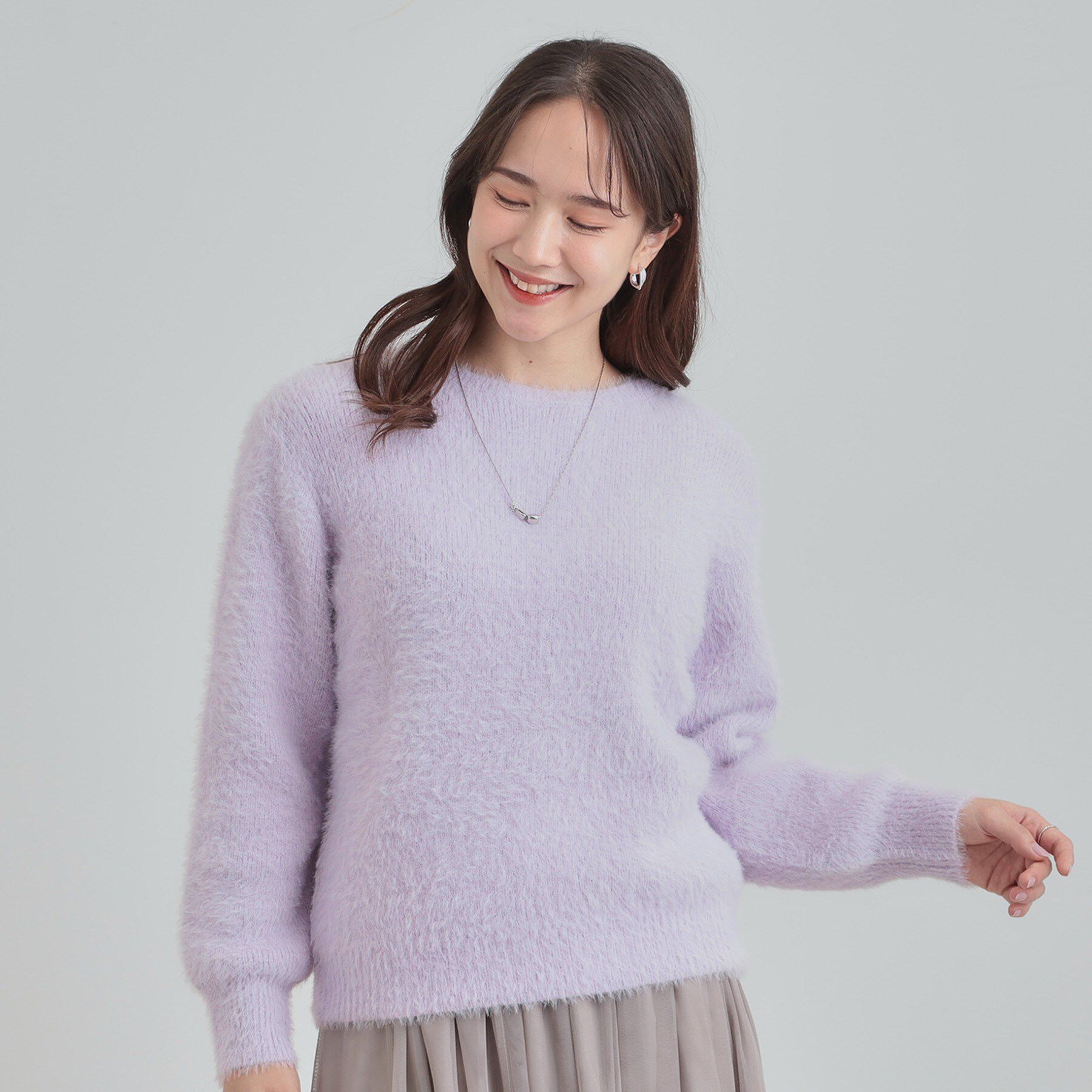 SHOO･LA･RUE「【S-LL】きらっと華やか ふんわりラメフェザーニット」|ニット・セーター|