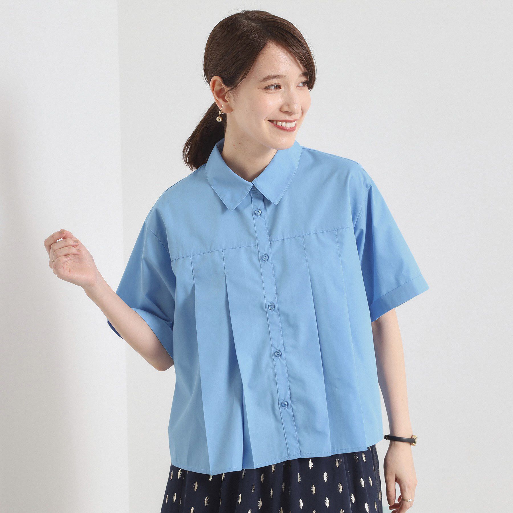 ITS&rsquo;DEMO「【洗濯機OK】プリーツブラウス」|シャツ・ブラウス|ブルー(091)