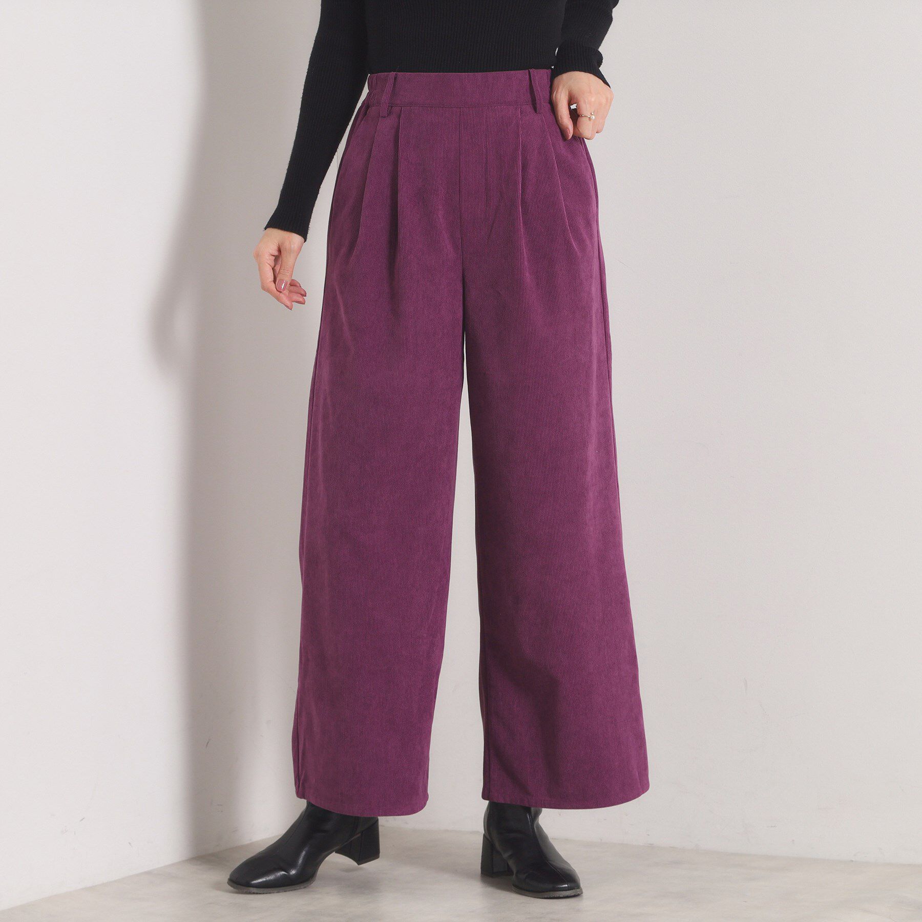 ITS&rsquo;DEMO「【洗濯機OK／ウエストゴム】コーデュロイワイドパンツ」|その他|パープル(083)
