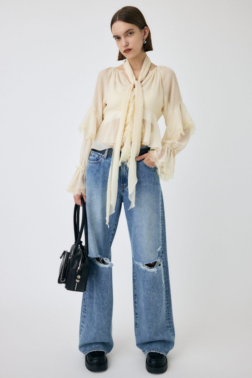 MOUSSY「LACE TRIM TIE ブラウス」|シャツ・ブラウス|