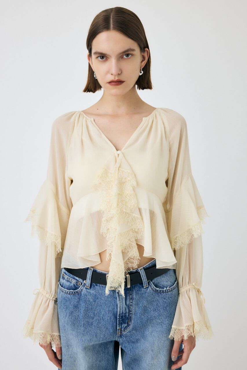 MOUSSY「LACE TRIM TIE ブラウス」|シャツ・ブラウス|