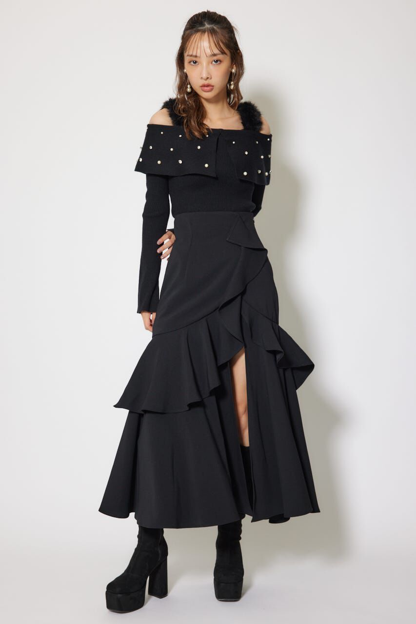 rienda「ショルダーフェイクファービジューニットトップス」|ニット・セーター|