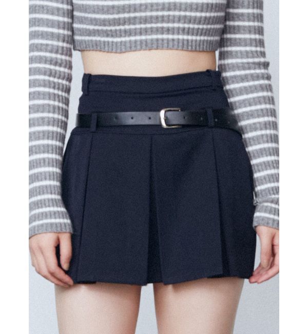 EMODA「レイヤーベルトプリーツスカート」|スカート|ネイビー