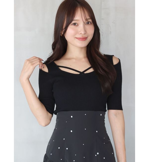 MERCURYDUO「ナローストラップバックスリットリブニット」|ニット・セーター|