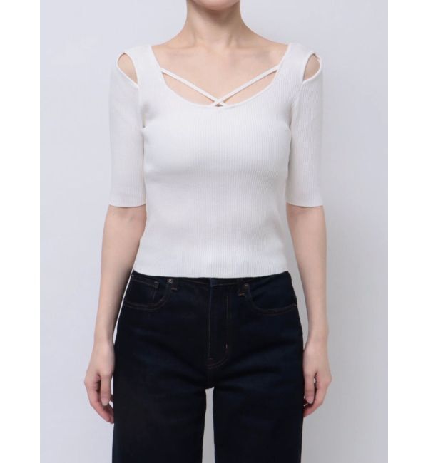 MERCURYDUO「ナローストラップバックスリットリブニット」|ニット・セーター|