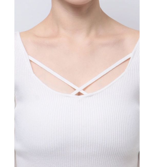 MERCURYDUO「ナローストラップバックスリットリブニット」|ニット・セーター|