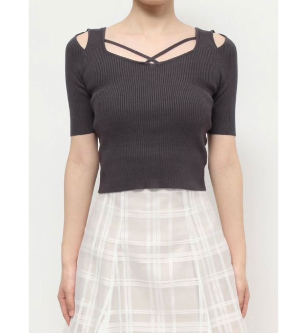 MERCURYDUO「ナローストラップバックスリットリブニット」|ニット・セーター|チャコールグレー