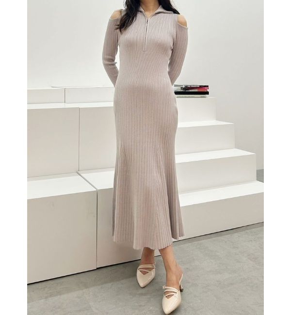 MERCURYDUO「ZIPマーメイドニットワンピース」|ワンピース|ベビーピンク