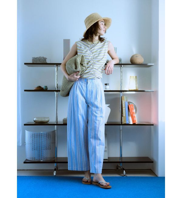 Ungrid「ウエストタックストライプパンツ」|その他|ブルー