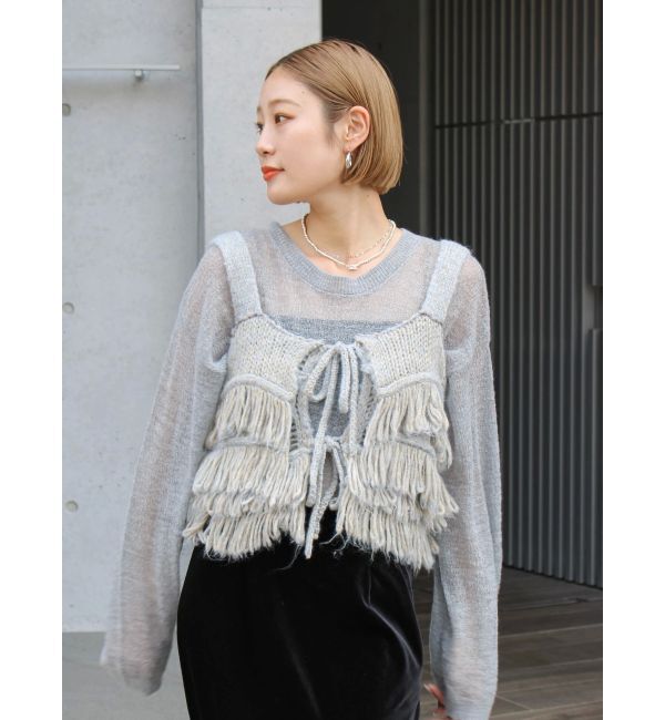 Ungrid「マルチウェイフリンジデザインニットビスチェ」|ニット・セーター|ブルー