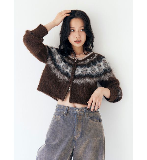 Ungrid「【WEB限定】求心柄ショートジップニット」|ニット・セーター|