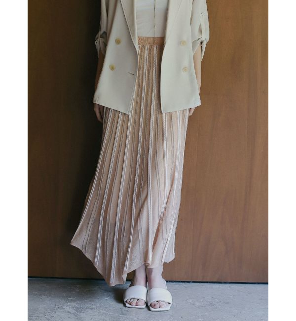 LAGUNAMOON「MIXストライプアシメヘムニットスカート」|スカート|オレンジ