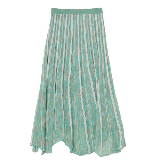 LAGUNAMOON「MIXストライプアシメヘムニットスカート」|スカート|グリーン