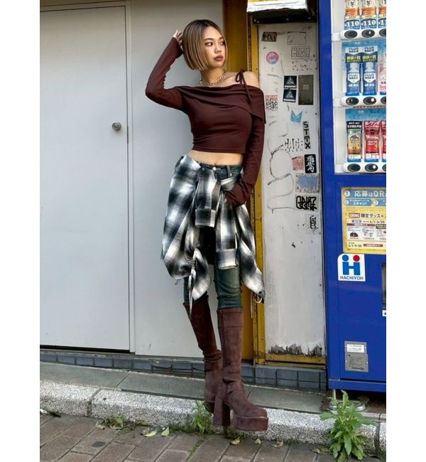 EVRIS「スタッズストレッチミドルブーツ」|ロングブーツ|