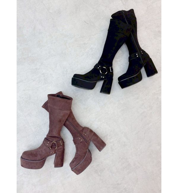 EVRIS「スタッズストレッチミドルブーツ」|ロングブーツ|