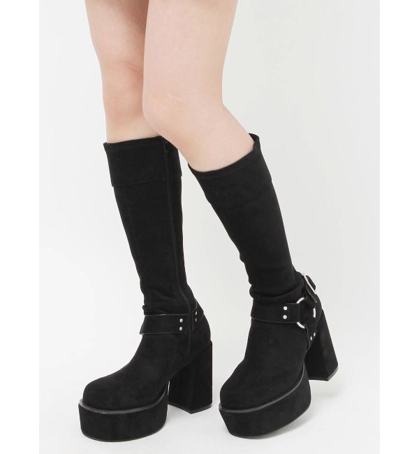 EVRIS「スタッズストレッチミドルブーツ」|ロングブーツ|