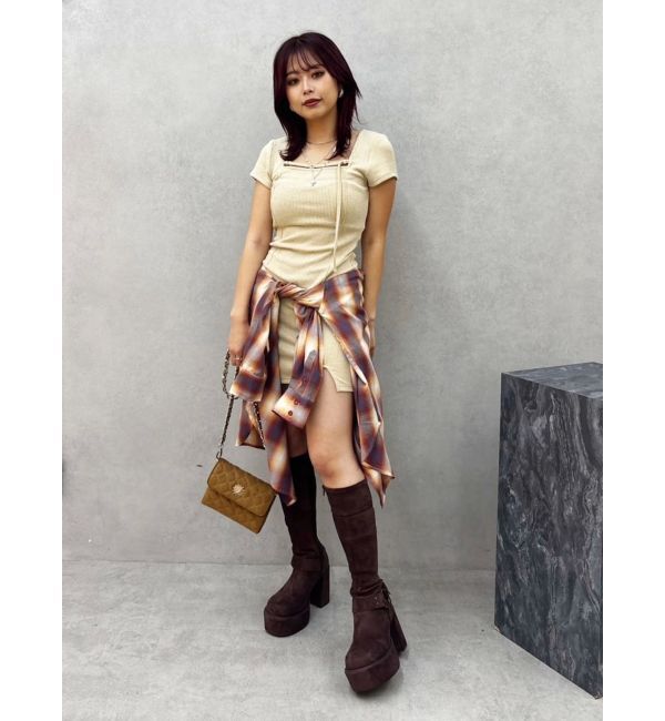 EVRIS「スタッズストレッチミドルブーツ」|ロングブーツ|